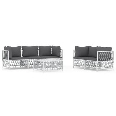 vidaXL 6 Piece Garden Lounge Set with Cushions White Steel, white vidaXL 6 Piece Garden Lounge Set with Cushions White Steel