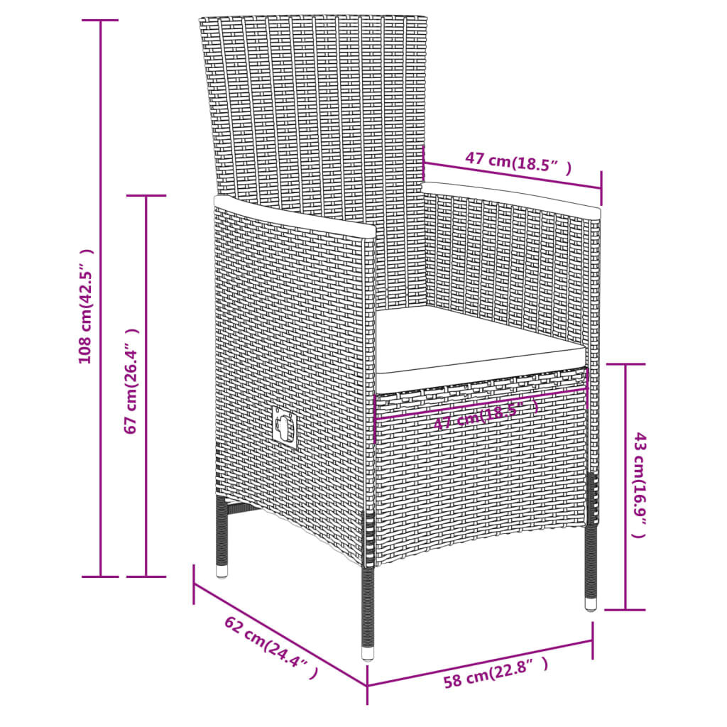 vidaXL 5 Piece Garden Dining Set with Cushions Grey