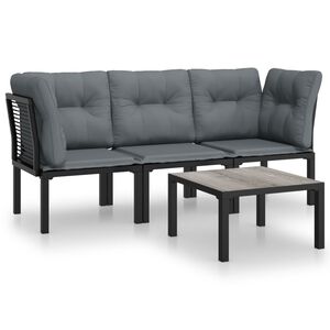 vidaXL 4 Piece Garden Lounge Set Black and Grey Poly Rattan