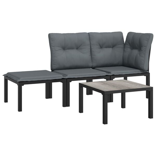 vidaXL 4 Piece Garden Lounge Set Black and Grey Poly Rattan