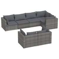vidaXL 7 Piece Garden Lounge Set with Cushions Grey Poly Rattan