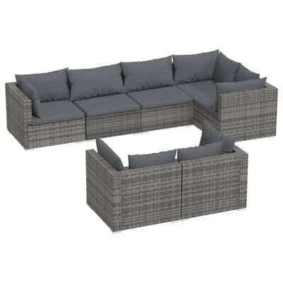 vidaXL 7 Piece Garden Lounge Set with Cushions Grey Poly Rattan, grey and anthracite vidaXL 7 Piece Garden Lounge Set with Cushions Grey Poly Rattan