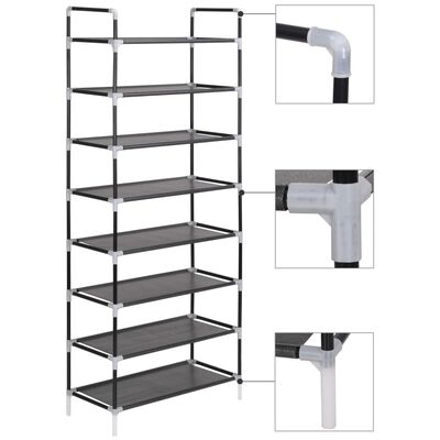vidaXL Shoe Rack with 8 Shelves Metal and Non-woven Fabric Black, black vidaXL Shoe Rack with 8 Shelves Metal and Non-woven Fabric Black