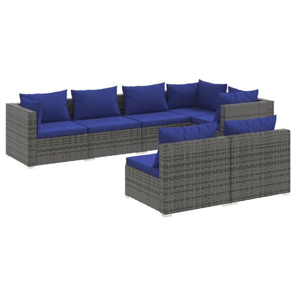 vidaXL 7 Piece Garden Lounge Set with Cushions Grey Poly Rattan