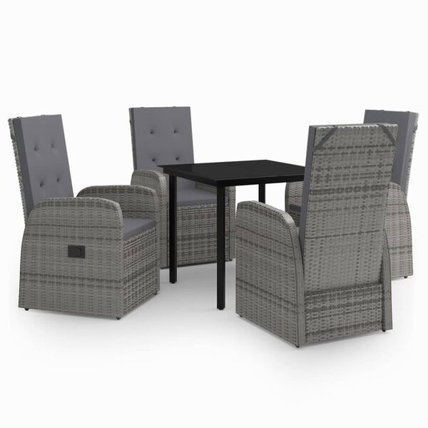 vidaXL 5 Piece Garden Dining Set with Cushions Grey