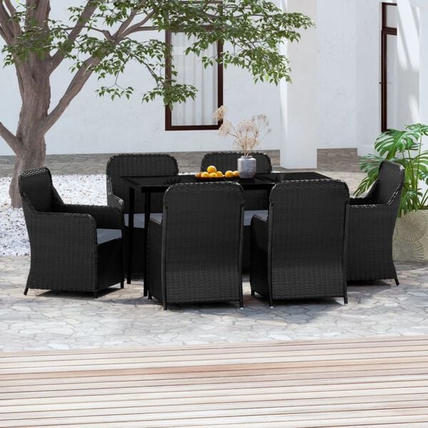 vidaXL 7 Piece Garden Dining Set with Cushions Black