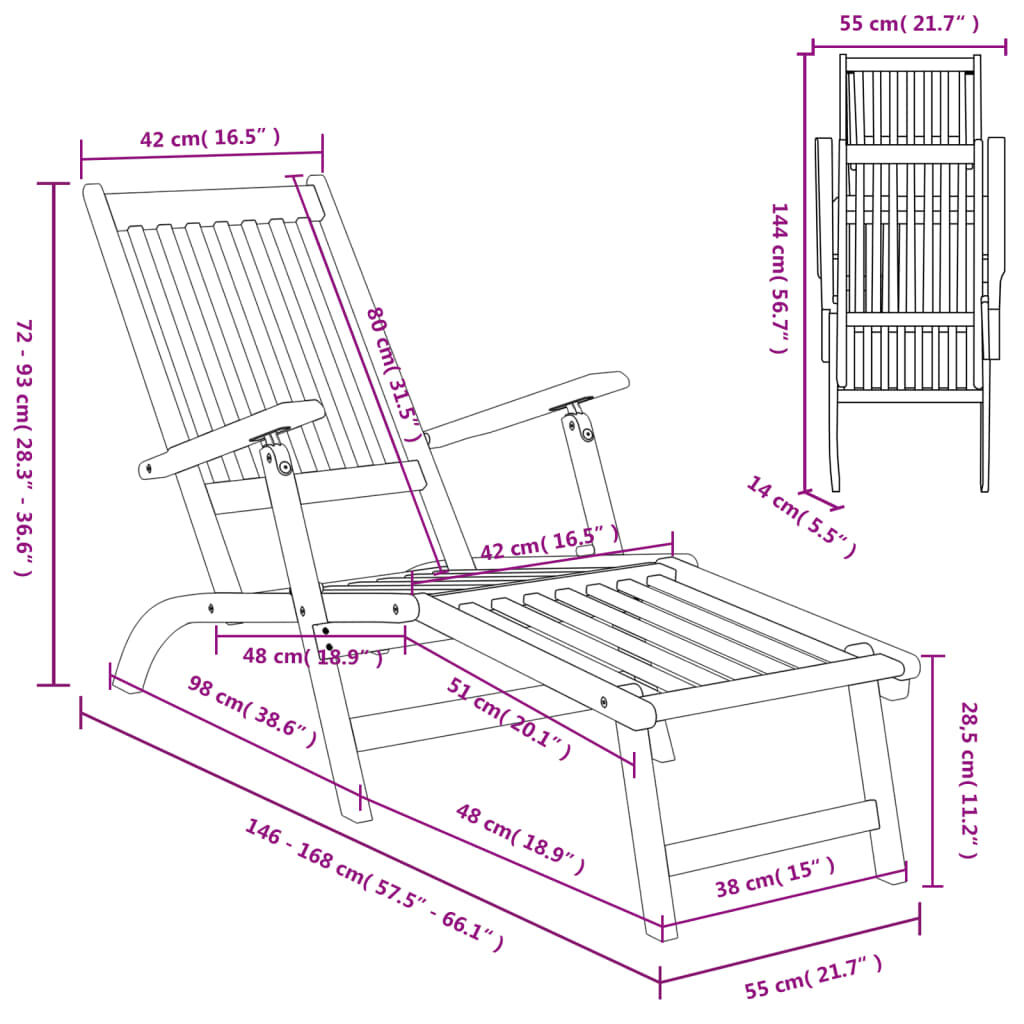 vidaXL Outdoor Deck Chair with Footrest and Table Solid Wood Acacia