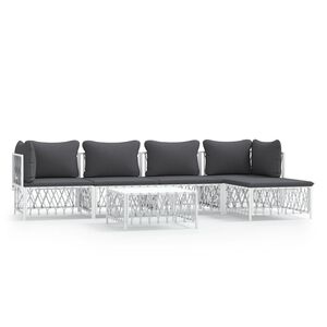 vidaXL 6 Piece Garden Lounge Set with Cushions White Steel