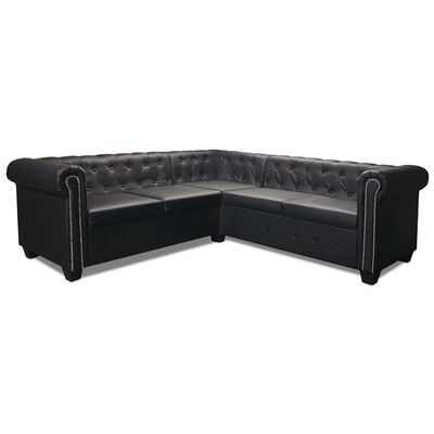 vidaXL Chesterfield Corner Sofa 5-Seater Artificial Leather Black, black vidaXL Chesterfield Corner Sofa 5-Seater Artificial Leather Black