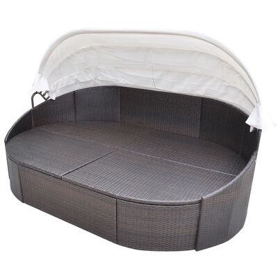 vidaXL Outdoor Lounge Bed with Canopy Poly Rattan Brown, brown vidaXL Outdoor Lounge Bed with Canopy Poly Rattan Brown