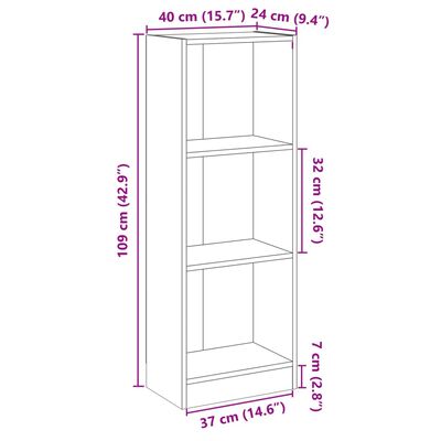 vidaXL 3-Tier Book Cabinet White 40x24x109 cm Engineered Wood