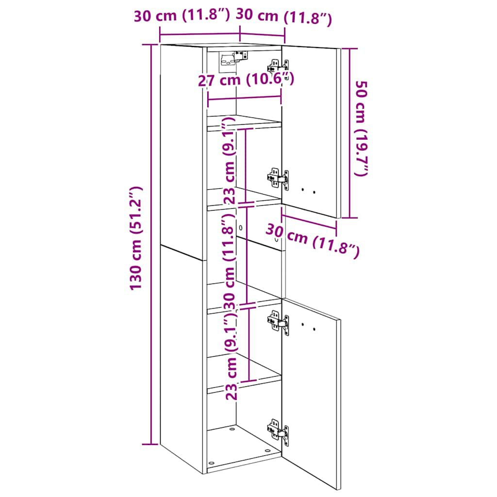 vidaXL Bathroom Cabinet Black 30x30x130 cm Engineered Wood