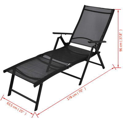 vidaXL Folding Sun Lounger Aluminium Black,  vidaXL Folding Sun Lounger Aluminium Black