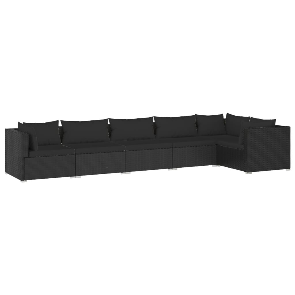 vidaXL 6 Piece Garden Lounge Set with Cushions Poly Rattan Black