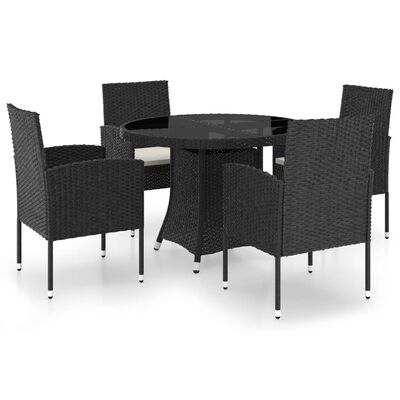 vidaXL 5 Piece Garden Dining Set Poly Rattan Black, black and white vidaXL 5 Piece Garden Dining Set Poly Rattan Black