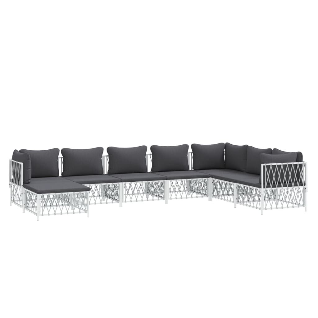 vidaXL 8 Piece Garden Lounge Set with Cushions White Steel