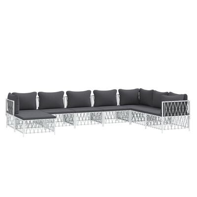vidaXL 8 Piece Garden Lounge Set with Cushions White Steel, white vidaXL 8 Piece Garden Lounge Set with Cushions White Steel