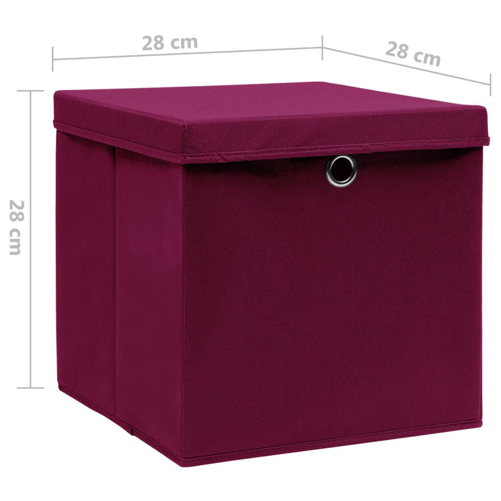 vidaXL Storage Boxes with Covers 10 pcs 28x28x28 cm Dark Red