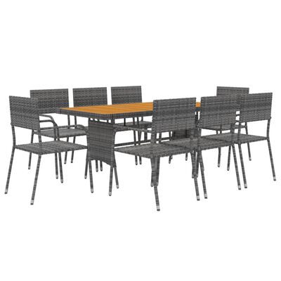 vidaXL 9 Piece Outdoor Dining Set Poly Rattan Grey, grey vidaXL 9 Piece Outdoor Dining Set Poly Rattan Grey