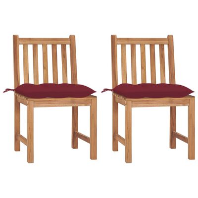vidaXL Garden Chairs 2 pcs with Cushions Solid Teak Wood, wine red vidaXL Garden Chairs 2 pcs with Cushions Solid Teak Wood