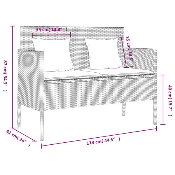 vidaXL Garden Bench with Cushions Grey Poly Rattan