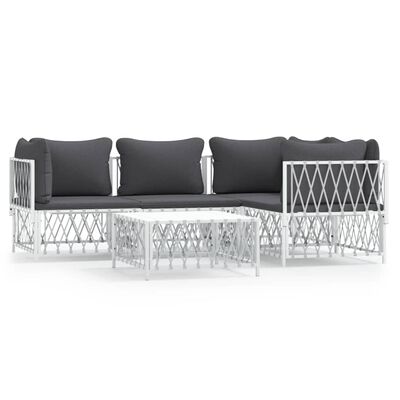 vidaXL 5 Piece Garden Lounge Set with Cushions White Steel, white vidaXL 5 Piece Garden Lounge Set with Cushions White Steel