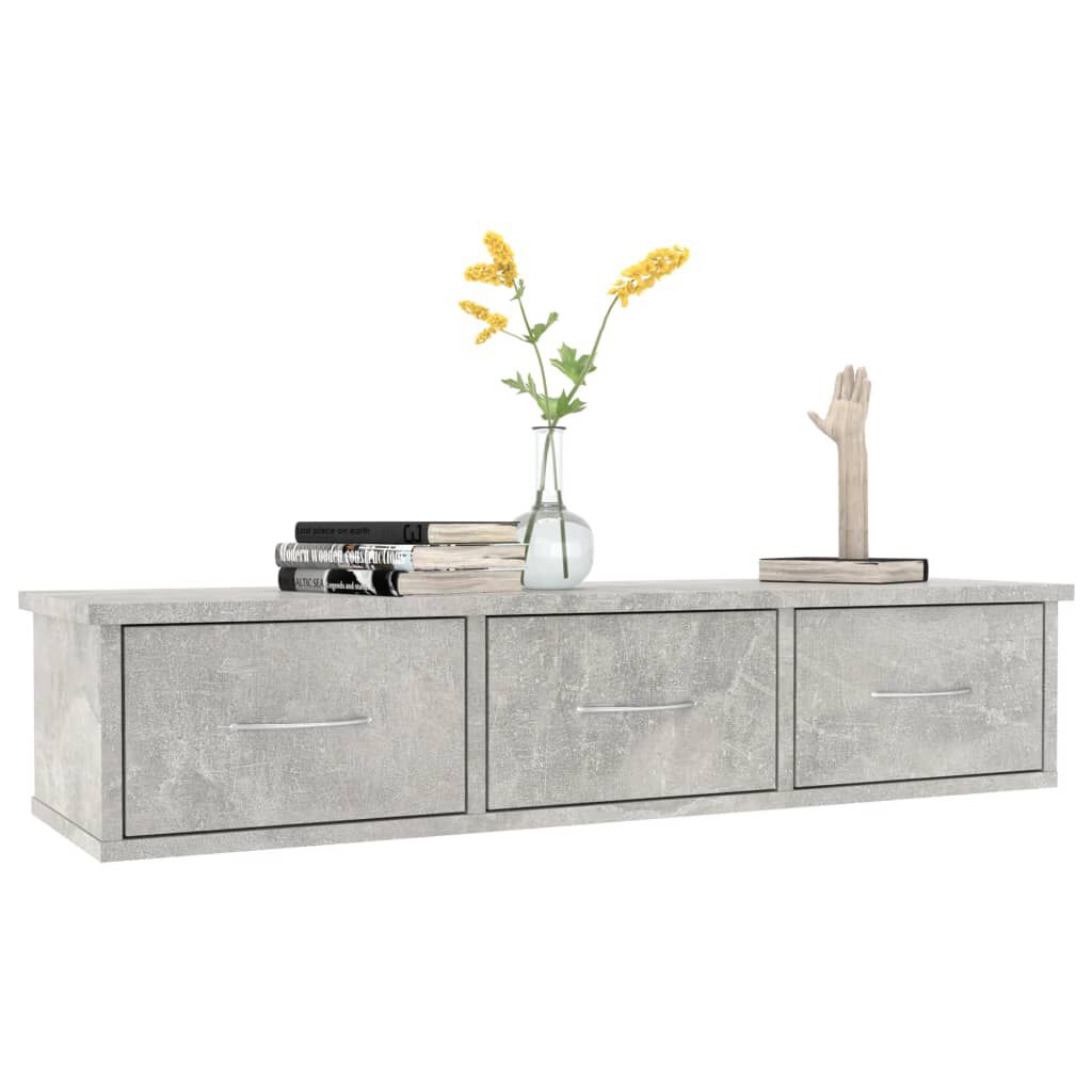 vidaXL Wall-mounted Drawer Shelf Concrete Grey 88x26x18.5 cm Engineered Wood