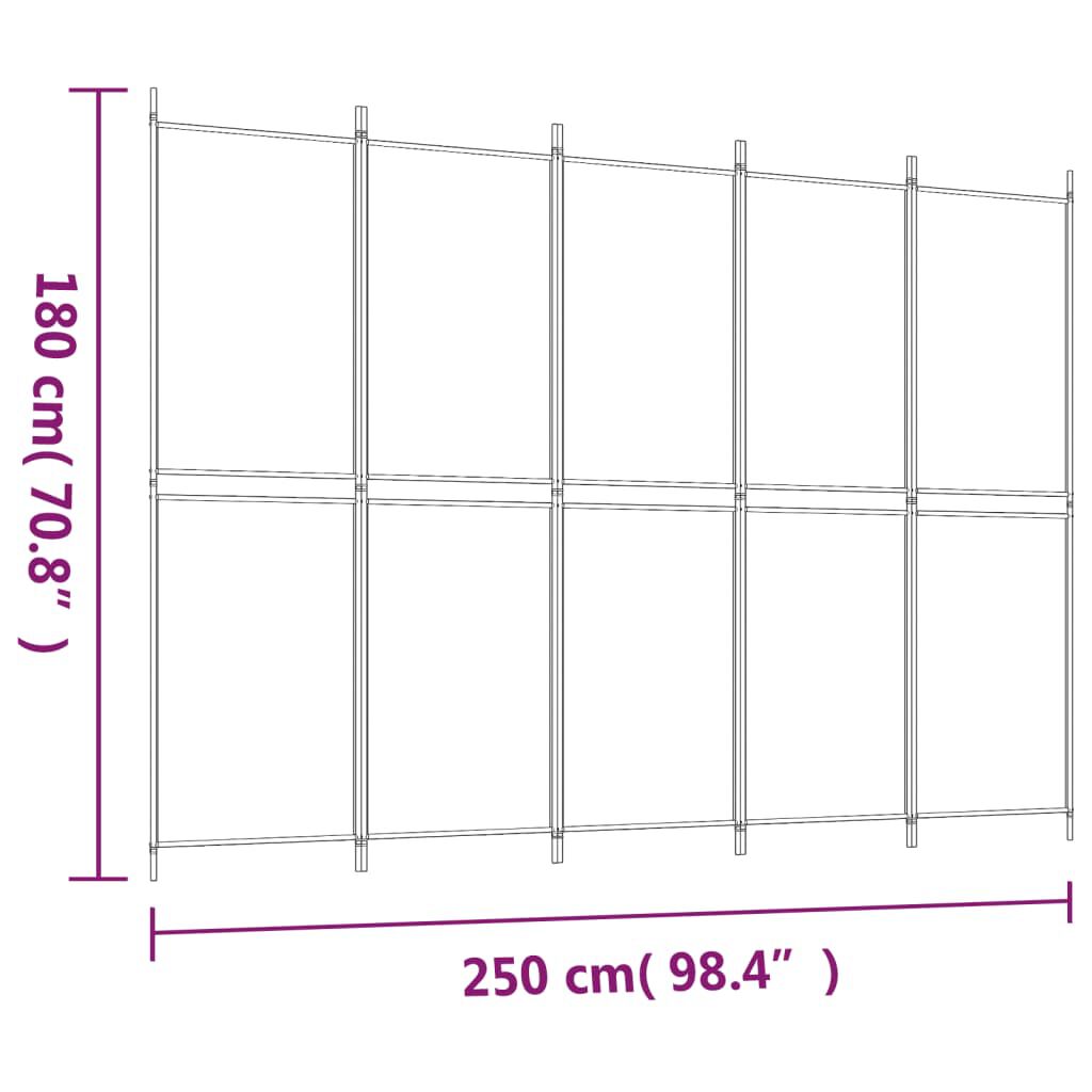 vidaXL 5-Panel Room Divider White 250x180 cm Fabric