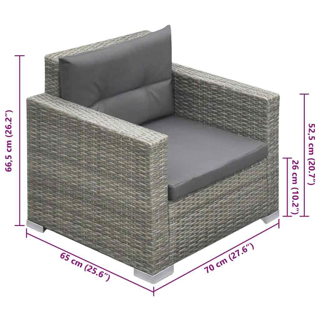vidaXL 6 Piece Garden Lounge Set with Cushions Poly Rattan Grey