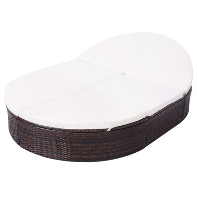 vidaXL Outdoor Lounge Bed with Cushion Poly Rattan Brown