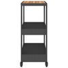 vidaXL Bar Cart 3-Tier Black Poly Rattan and Solid Wood Acacia