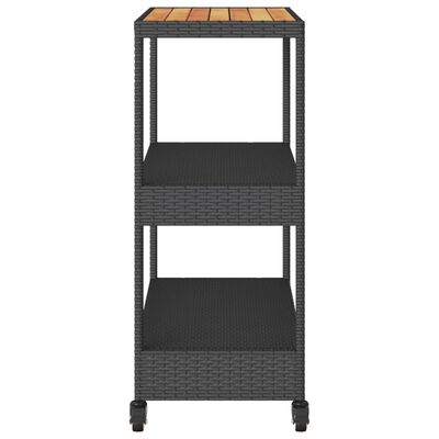 vidaXL Bar Cart 3-Tier Black Poly Rattan and Solid Wood Acacia, black and brown vidaXL Bar Cart 3-Tier Black Poly Rattan and Solid Wood Acacia