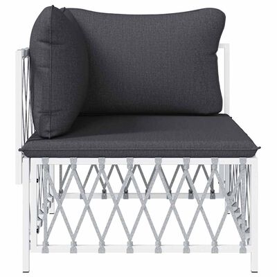 vidaXL Garden Corner Sofa with Cushions White Woven Fabric, white vidaXL Garden Corner Sofa with Cushions White Woven Fabric