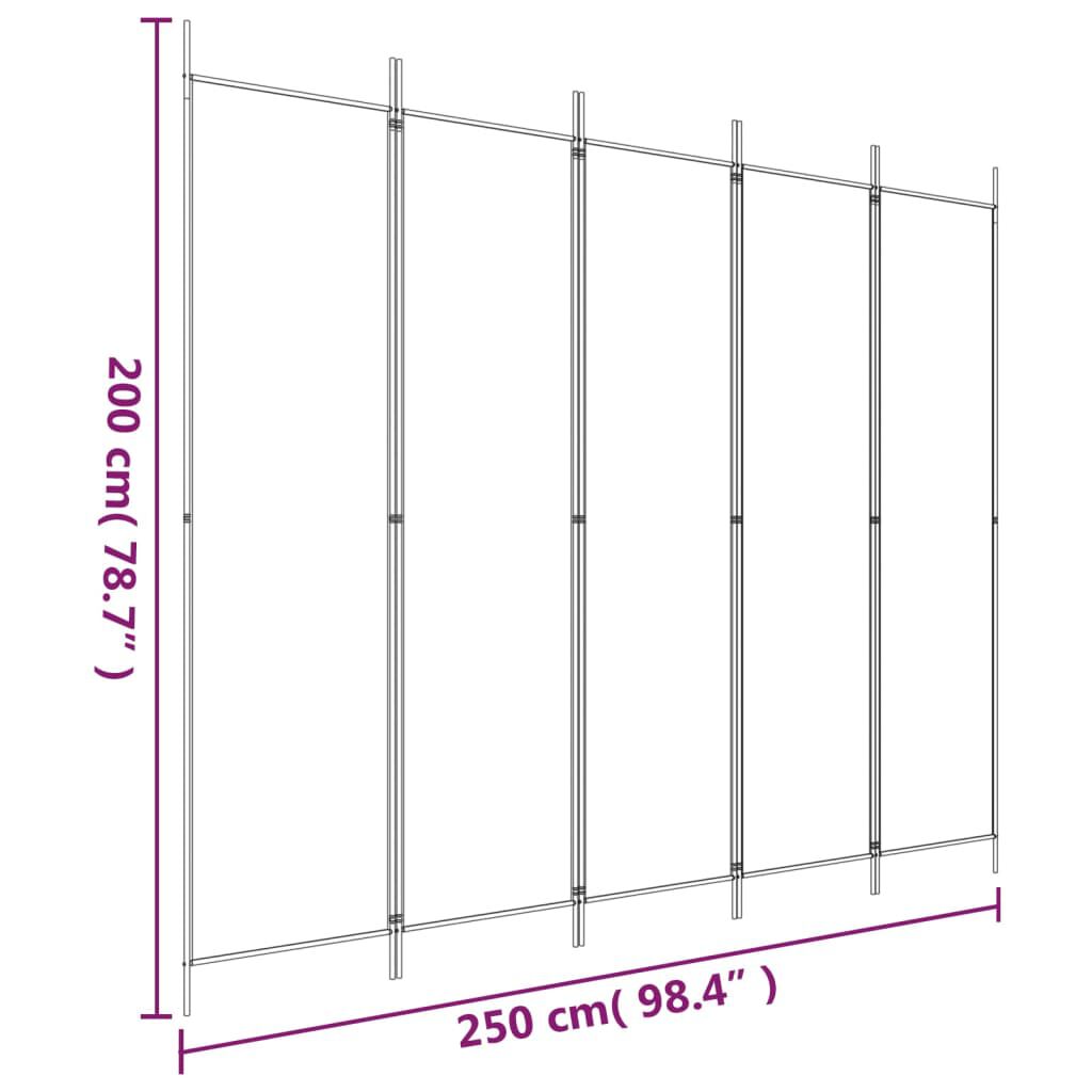 vidaXL 5-Panel Room Divider Anthracite 250x200 cm Fabric