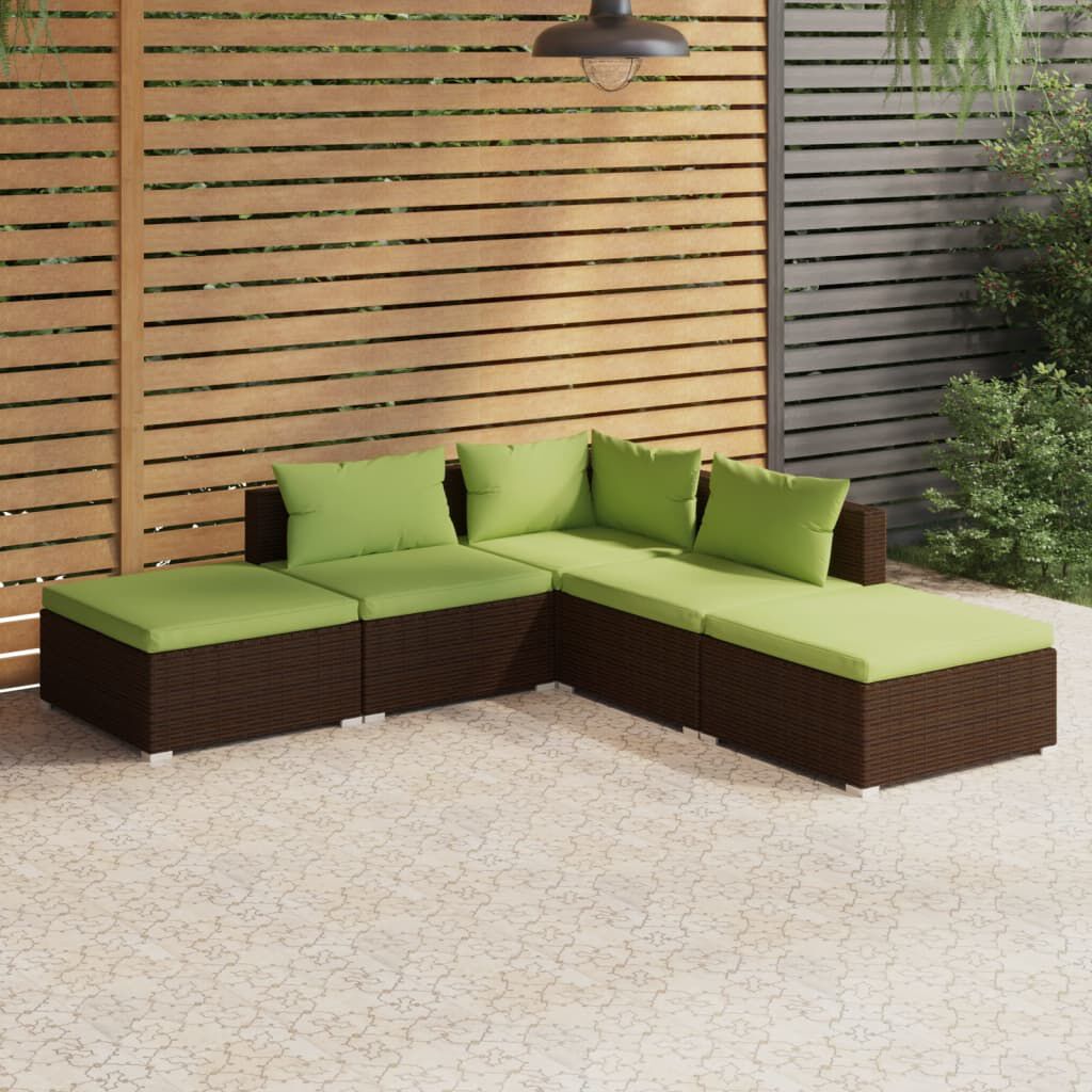 vidaXL 5 Piece Garden Lounge Set with Cushions Poly Rattan Brown