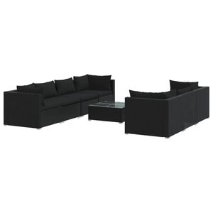 vidaXL 8 Piece Garden Lounge Set with Cushions Poly Rattan Black