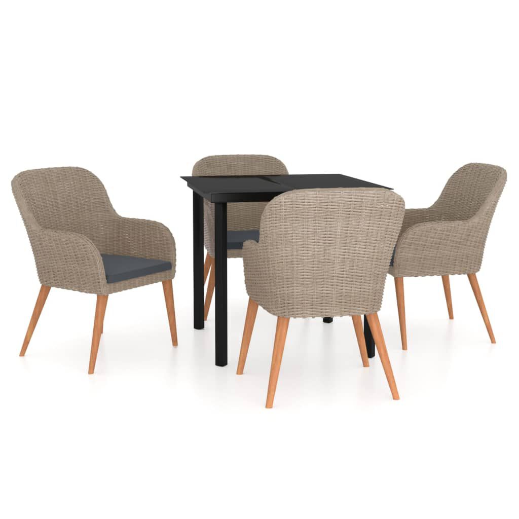 vidaXL 5 Piece Garden Dining Set with Cushions Brown