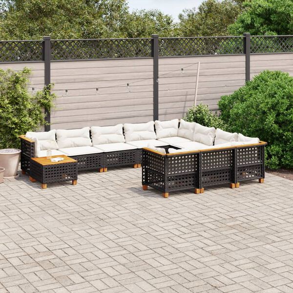 vidaXL 11 Piece Garden Sofa Set with Cushions Black Poly Rattan