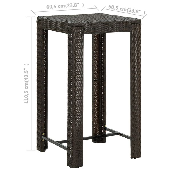 vidaXL Garden Bar Table Brown 60.5x60.5x110.5 cm Poly Rattan
