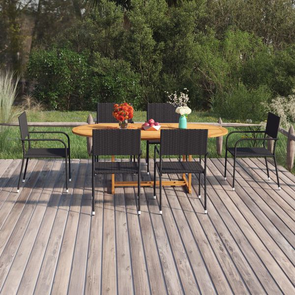 vidaXL 7 Piece Garden Dining Set Poly Rattan Black