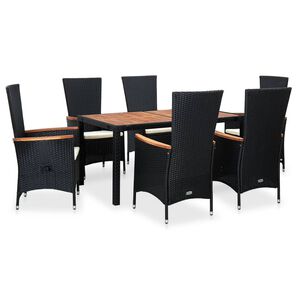 vidaXL 7 Piece Outdoor Dining Set Poly Rattan Acacia Wood Black