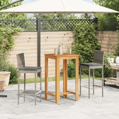 vidaXL 3 Piece Garden Bar Set Grey Solid Wood Acacia and Poly Rattan, grey vidaXL 3 Piece Garden Bar Set Grey Solid Wood Acacia and Poly Rattan