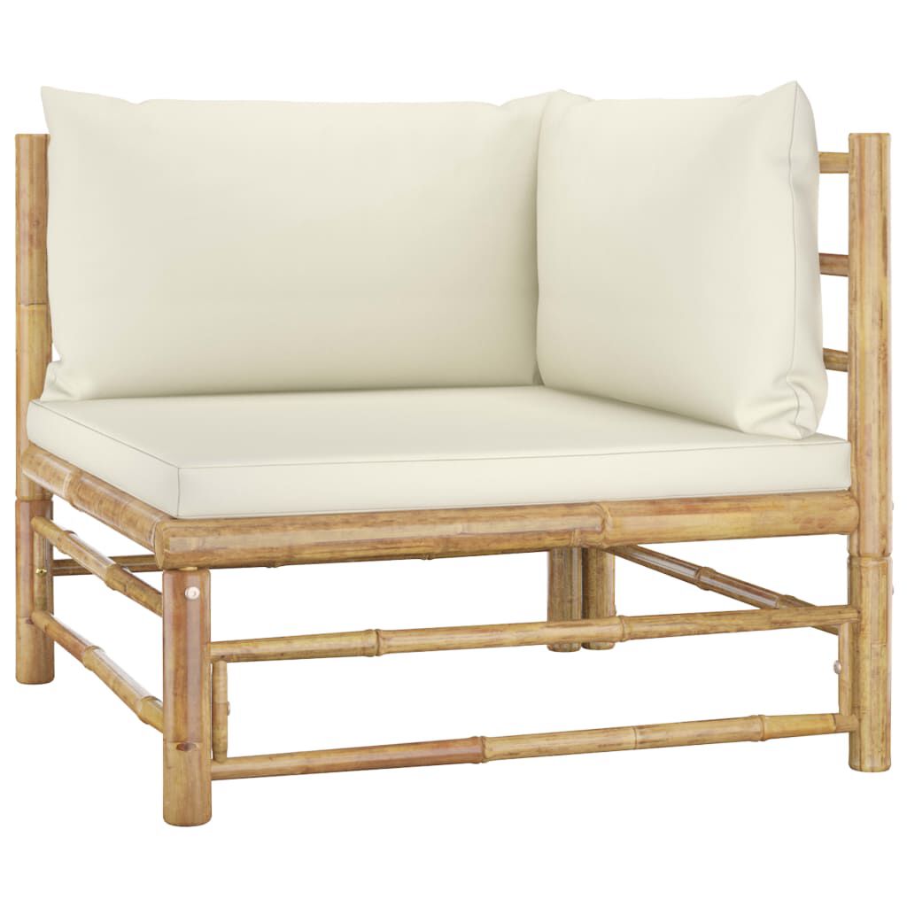 vidaXL 2 Piece Garden Lounge Set with Cream White Cushions Bamboo