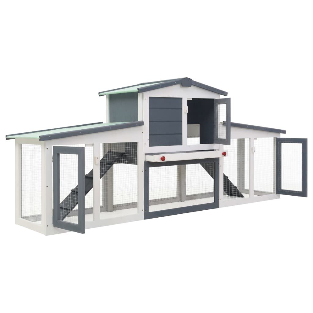 vidaXL Outdoor Large Rabbit Hutch Grey and White 204x45x85 cm Wood