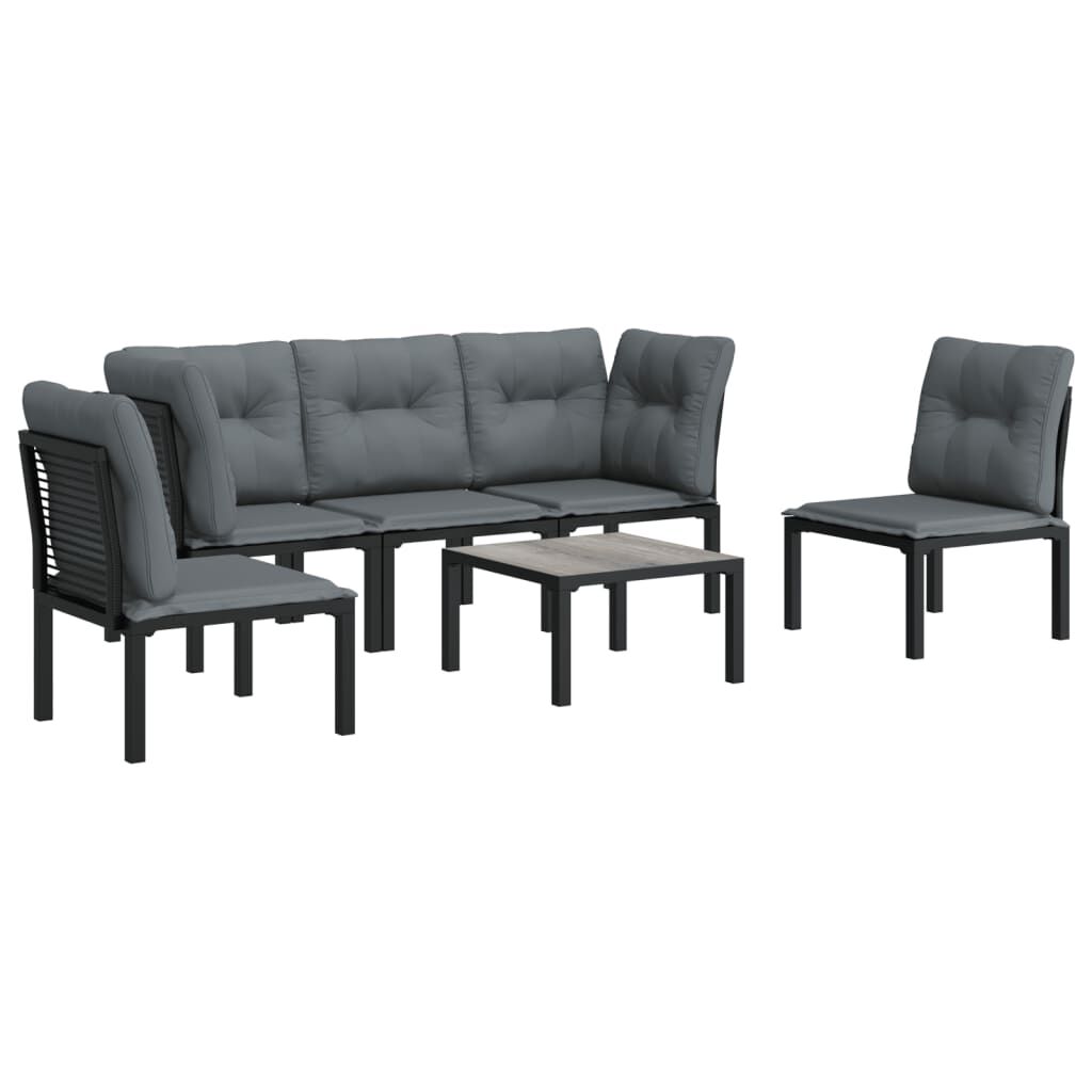 vidaXL 6 Piece Garden Lounge Set Black and Grey Poly Rattan