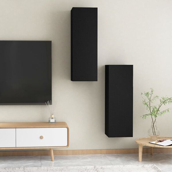 vidaXL TV Cabinets 2 pcs Black 30.5x30x90 cm Engineered Wood