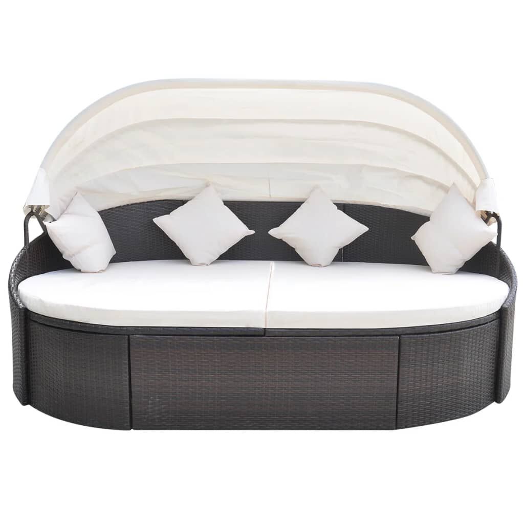 vidaXL Outdoor Lounge Bed with Canopy Poly Rattan Brown