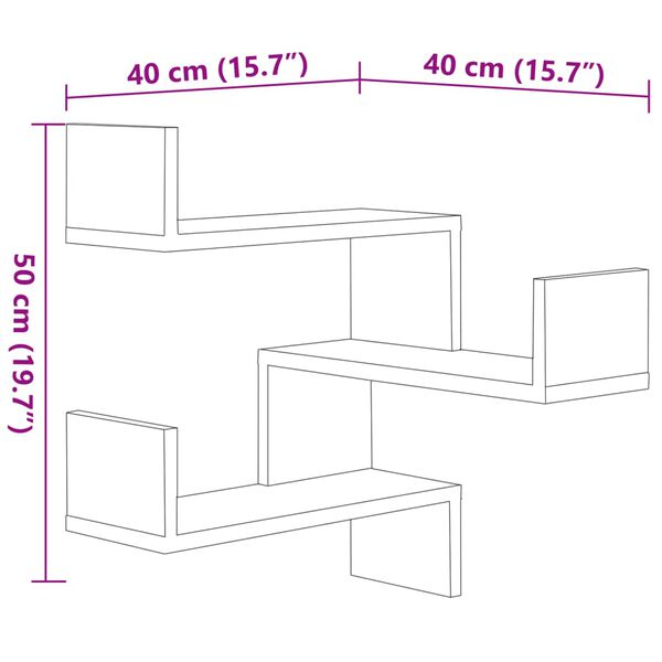 vidaXL Wall Corner Shelf 2 pcs Concrete Grey 40x40x50 cm Engineered Wood