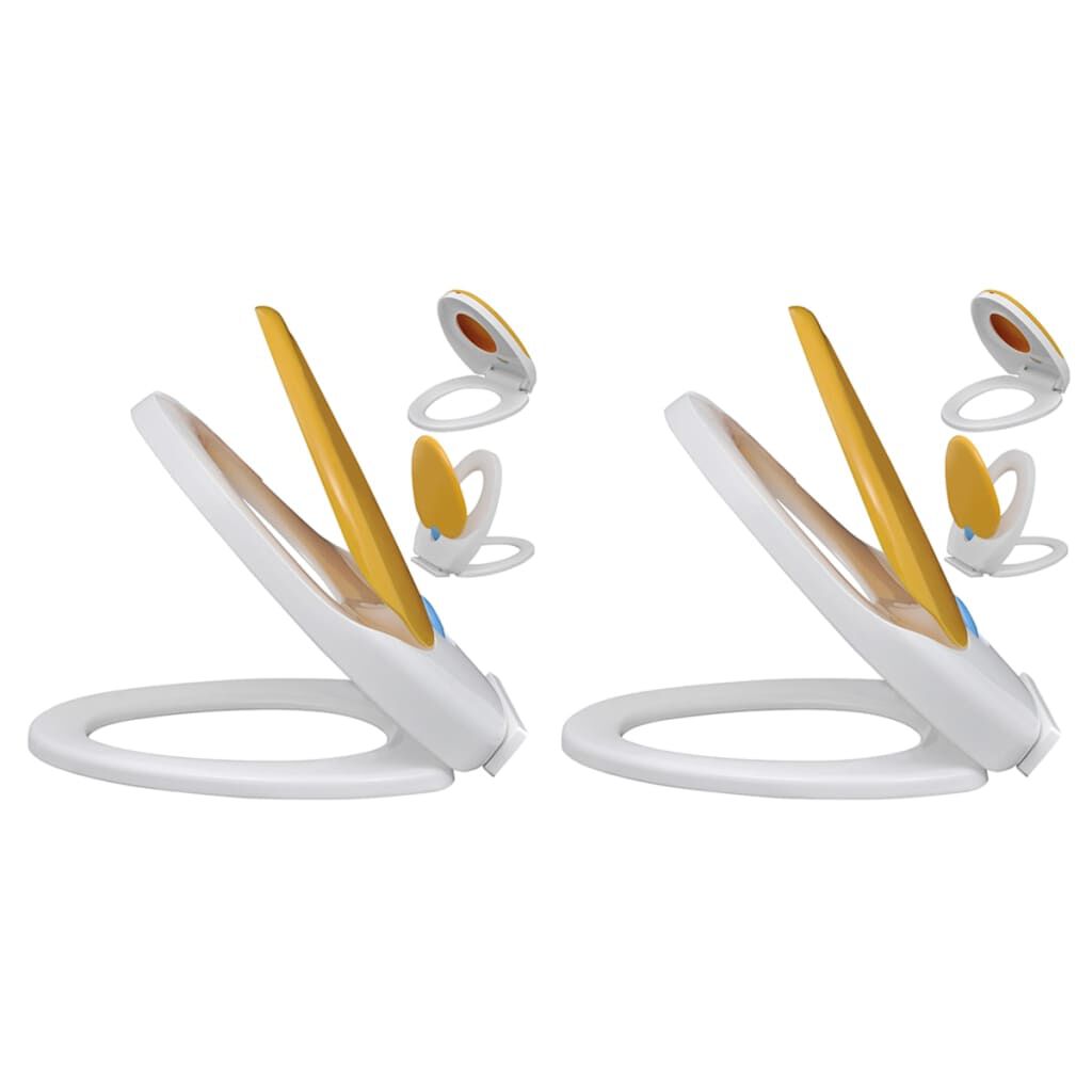 vidaXL Toilet Seats with Soft Close Lids 2pcs Plastic White and Yellow