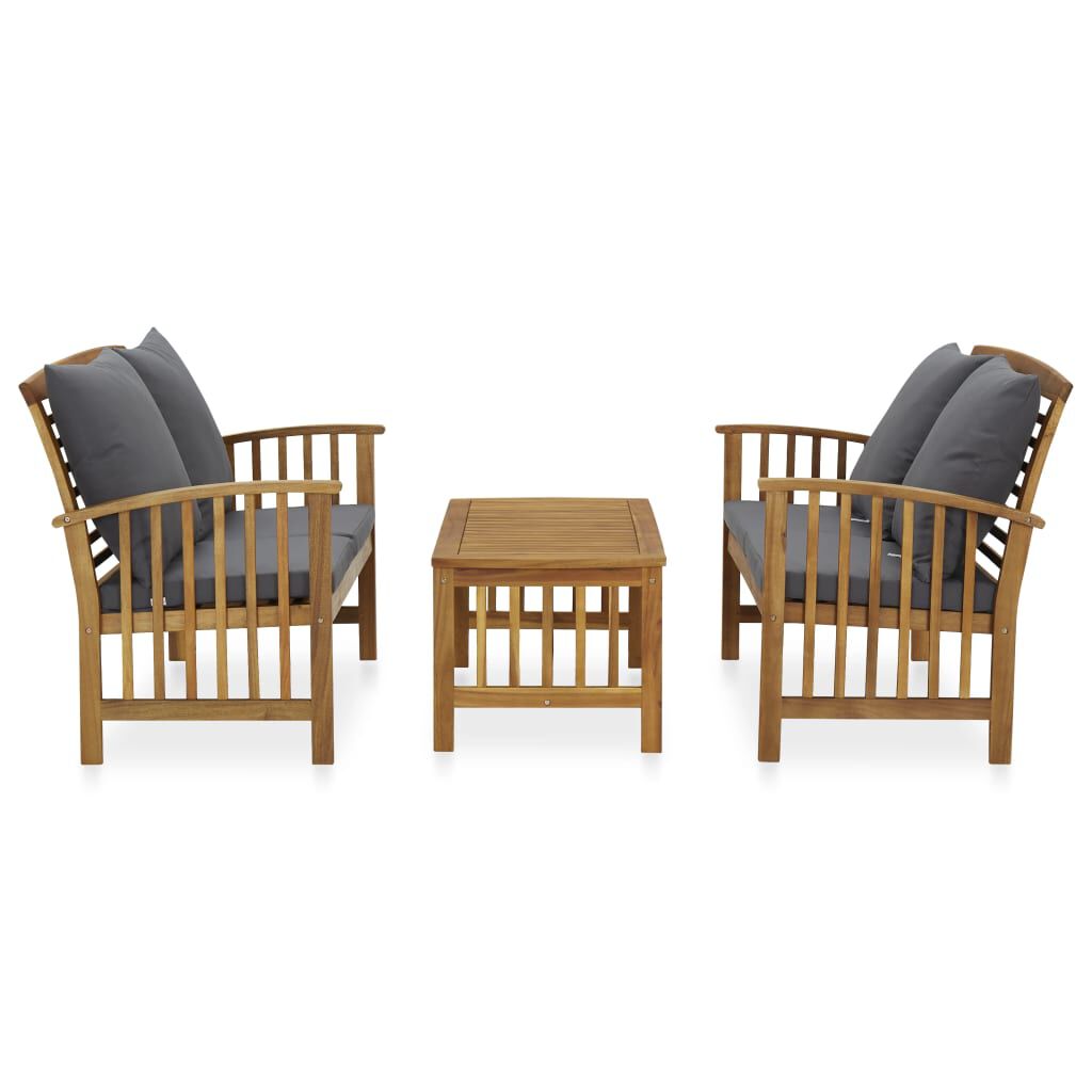 vidaXL 3 Piece Garden Lounge Set with Cushions Solid Acacia Wood (310261+310264)